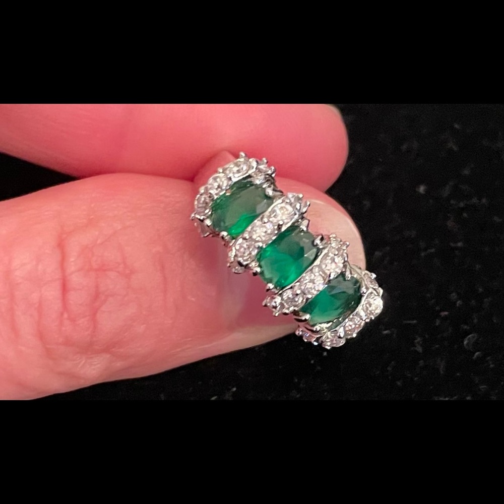 Solid Sterling Silver Lab Created Emerald And Dia… - image 3
